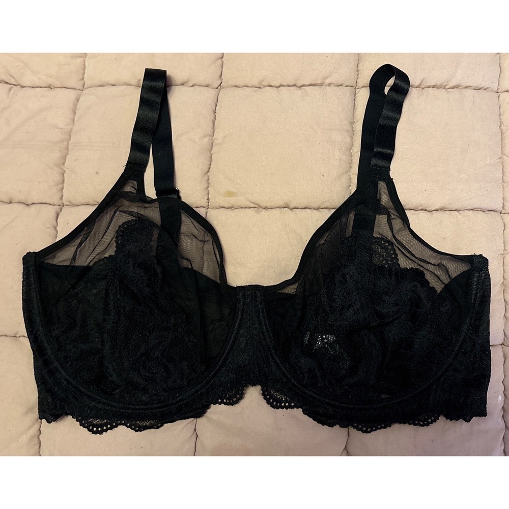 NEW Black Lace Full Figure Mesh Underwire Bra Sheer Support Lingerie 40Iā / 90G